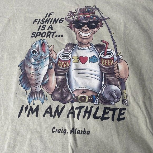 Vintage Craig AK Fishing Graphic T shirt Funny Short Sleeve Green